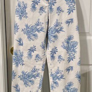 Talbots  Pants Blue Floral Print Size 12P Cotton Blend
